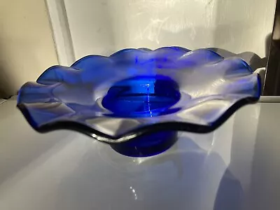Buy Cobalt Blue Glass Display Bowl Wavy Edge Vintage Candle/flower Frog Holder? (c) • 9.95£