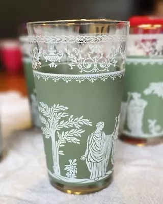 Buy 4 Wedgwood Jeanette Hellenic Green Gold Jasperware Tall Water Glasses 6.5” • 19.25£