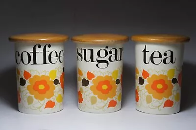 Buy Set Of Vintage Crown Devon Tea, Coffee & Sugar Canisters 60's (Mary Quant Style) • 30£