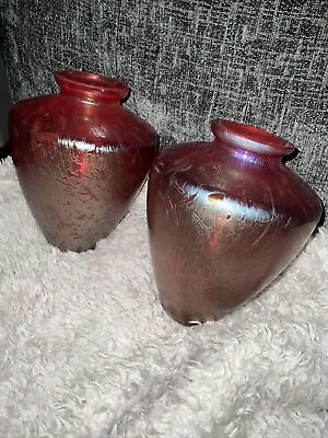 Buy ROYAL BRIERLEY STUDIO IRIDESCENT CRANBERRY VASES.( PAIR ) Pre Owned  • 29.99£