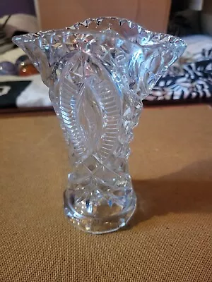 Buy Antique Patterned Glass Fluted Flower Vase • 15£