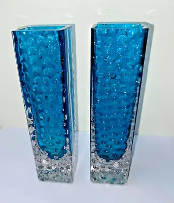 Buy Vintage Pair Whitefriars Kingfisher Blue Nailhead Glass Vases • 75£