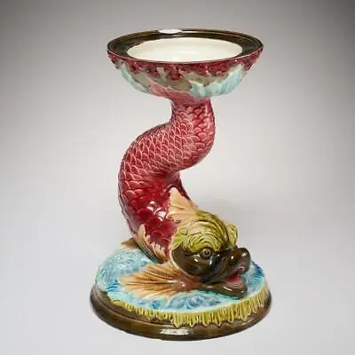 Buy Eichwald Art Nouveau Pink Dolphin Czech Porcelain Majolica Compote Plant Stand • 426.76£