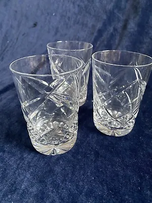 Buy 3 Cut Crystal Glass Vintage Tumbler Drinking Glasses , 9cm Tall ,good Condition • 7.50£