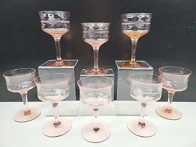 Buy (8) Tiffin Franciscan May Pink Rose Liquor Cocktail Floral Etch Optic Depression • 86£