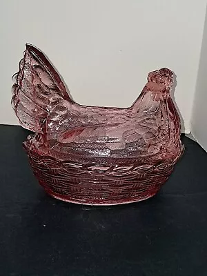 Buy  Large Depression Molded Glass  Style Pink Chicken Hen On A Nest 2pc Candy Dish  • 28.60£