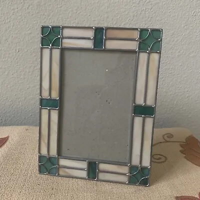 Buy Turquoise Cream BOHO Stained Glass Pewter Leading Lines Table Top Frame • 19.21£