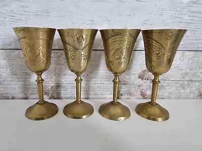 Buy Vintage Set Of 4 Brass Etched Wine Goblets, Drinking Cups/glasses Circa 1970's • 19.95£