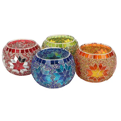 Buy Mosaic Glass Candlestick Small Glass Colored Shards Candle Holder Warm Ambiance • 27.49£