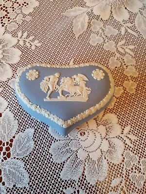 Buy Pretty Vintage Blue And White Wedgewood Jasper Ware Heart Shaped Trinket Box • 10£