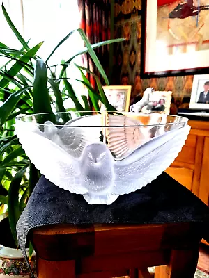 Buy Lalique Style Stunning  Clear/frosted Large Dove Motif Bowl 26cm 2.5kg Vgc • 175£