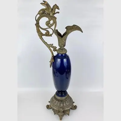 Buy Antique French 23  Pitcher Ewer Griffin Figural Handle Mazarine Blue Porcelain • 145£