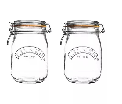 Buy 2 X Kilner 1L Round Clip Top Glass Food Storage Preserve Jar Canister Pot 1000ml • 12.99£