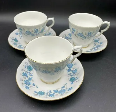 Buy Colclough Braganza Tea Cups & Saucers X 3 - Periwinkle China Blue • 21.35£