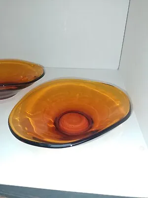 Buy A Pair Of Sowerby Vintage 60's Amber Glass Dish MCM 17cm X 13 Cm • 11£