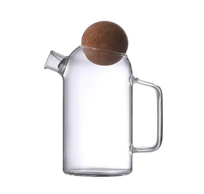 Buy 1x Minimalist Clear Glass Jar Tea Pot Water Pitcher Jug With Cork Ball Lid S/M/L • 30.13£
