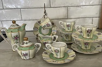 Buy LIMOGES China MINIATURE Tea Set Yellow & Green Pink ROSES COTTAGE 17 Ps • 71.10£