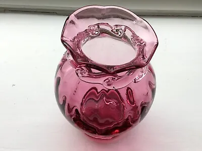 Buy Antique  Pilgrim Art Cranberry Glass Vase With Rigaree Collar • 14.99£