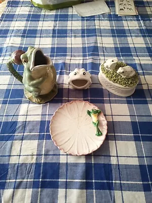 Buy Vintage Collectible Frog Pottery Ceramic Items Salt Dish Plate Jug  • 40£