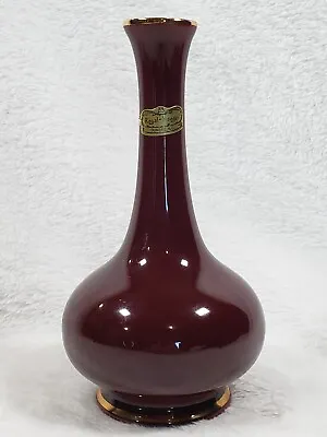 Buy Royal Haeger Pottery Bud Vase Red Maroon Gold Trim 7.25  MADE IN USA With TAG • 23.97£