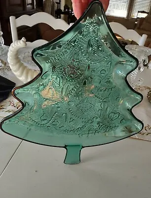 Buy 13  Vintage Green Ornate Glass Serving Dish Plate Christmas Tree Shape  • 18.92£