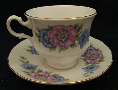 Buy Queen Anne Cup & Saucer  Bone China Made In England Purple Flowers Gold Trim • 7.02£