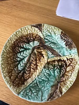 Buy Majolica Pottery Green And Brown Leaves Plate, 21cm Diameter • 12£