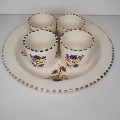 Buy Honiton Pottery Egg Cup Breakfast Set Hand Painted 4 X Egg Cups & Plate Vintage • 7.99£