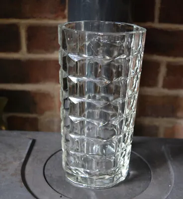 Buy Vintage Transparent Clear Patterned Glass Vase Medium Large Heavy Made In Italy • 7.50£