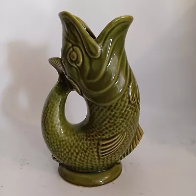 Buy MCM Large Dartmouth Pottery VTG England Olive Green Gurgling Fish Pitcher Vase  • 47.44£