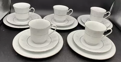 Buy Crown Ming Queens Lace Fine Bone China 5 Tea Cups, Saucers & Side Plates Trios • 17.75£