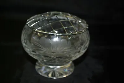 Buy Brierley Honeysuckle Cut Crystal Glass 4  Rose Posy Bowl With Metal Frog Signed • 20£