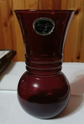 Buy Vintage ROYAL RUBY GLASS  ANCHOR HOCKING Vase. Original  Sticker. Excellent • 9.63£