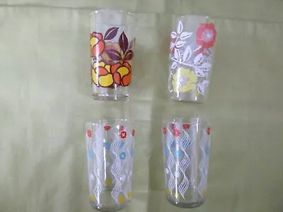 Buy 4 X VINTAGE FLORAL GLASS TUMBLERS  1970s ?  GOOD CONDITION. • 4.99£