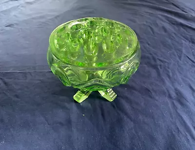 Buy Sowerby 19 Hole Art Deco Green Glass Rose Bowl With Frog • 10£