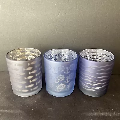 Buy Set Of 3 Glass Nautical Candle Holders NEW • 10.54£