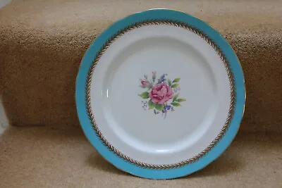Buy 9958d Beautiful Aynsley Dinner Plate Pink Rose Turquoise Border  No Chips 27cm • 12£