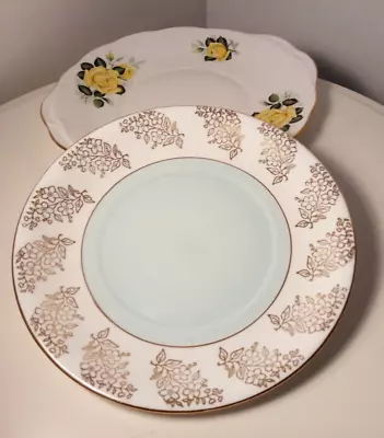 Buy Vintage- Phoenix Bone China Plate- 'Gold Floral' + Crown Royal Plate- Pretty GC • 16£