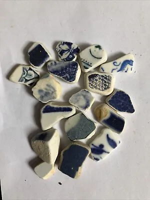 Buy Cornish Beach Pottery - Nature Worn - Sea Pottery - Blue Theme • 9.99£