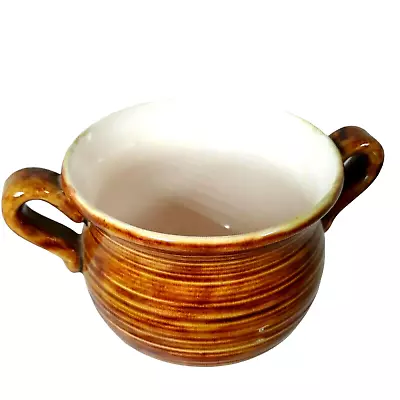 Buy 70s Art Pottery Bowl Round 2 Handles Brown Glazed Signed Vintage 1973 Handmade • 28.72£