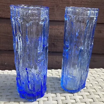 Buy Vintage Blue Glass Bark Vases -Ravenhead / Whitefriars / Ingrid Glashütte -1970s • 20£
