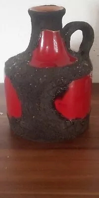 Buy Vintage West German Marei Ceramic Pottery 4300 Jug Fat Lava Vase Red Black • 8.56£
