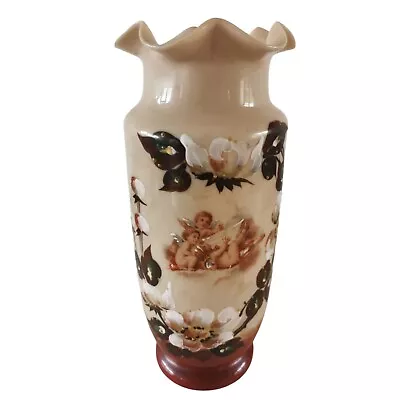 Buy Antique Victorian Opaque Glass Vase / Hand Painted & Textured - Cherubs Pattern  • 35£