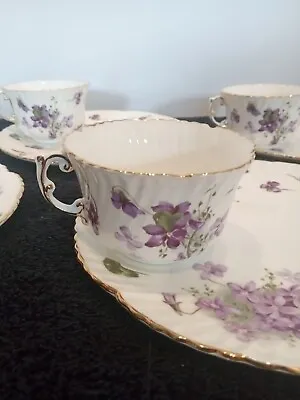 Buy Vintage Hammersley Victorian Violets Bone China 5piece Snack Plate & Cup Set • 425.78£