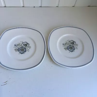 Buy 2 Wedgwood Susie Cooper Glen Mist Blue White Floral 23cm Square Plates FO • 5£