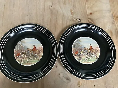 Buy Two Gray's Pottery Black Ceramic Hand Painted Horse & Hounds Plates • 9.99£
