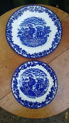Buy Antique /  Vintage Flow Blue (?) Blue And White Tea Plate & Saucer Best English • 7.99£