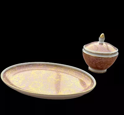 Buy Beautiful Vintage Minton Pink With Floral Gold On Plate & Jar Pre 1870 Signed AS • 75£