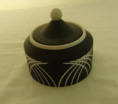 Buy Unusual Wedgwood  Black Basalt Geometric Decorated Lidded Pot • 28.99£