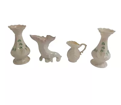 Buy Vintage Bundle Belleek Irish Pottery 2x Vases & Jug Pitcher Porcelain Decorative • 9.99£